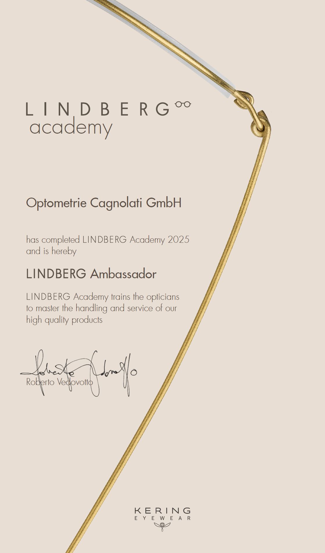 Darstellung des LINDBERG Academy Zertifikats 2025